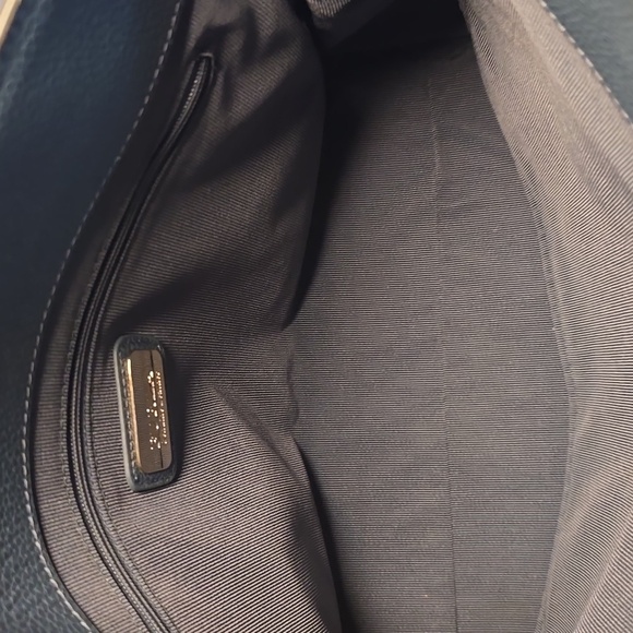 Furla Leather Shoulder Tote Dusty Blue Black Gold Logo 14x10 Excellent - Picture 10 of 13